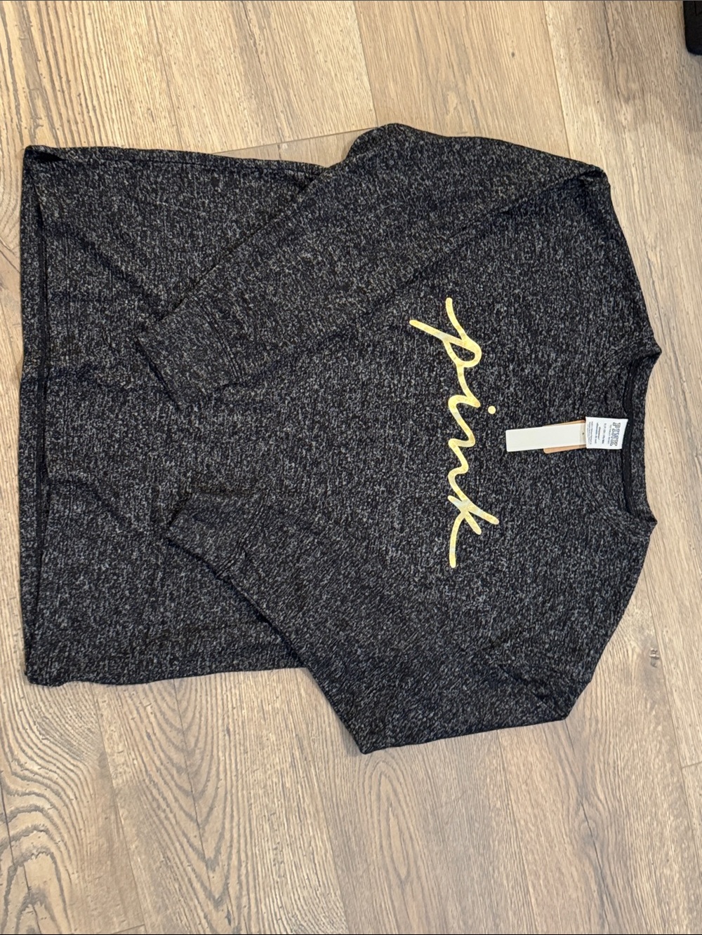 PINK Victoria's Secret Dark Gray Crewneck Sweater with Yellow Script
